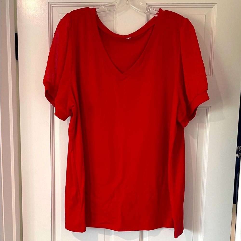 Red V-Neck Women's Top